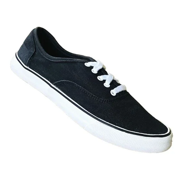 A New Day Target Sneakers Chunky Canvas Textile Black Lace Women 7 Chucks Preppy - Picture 1 of 14